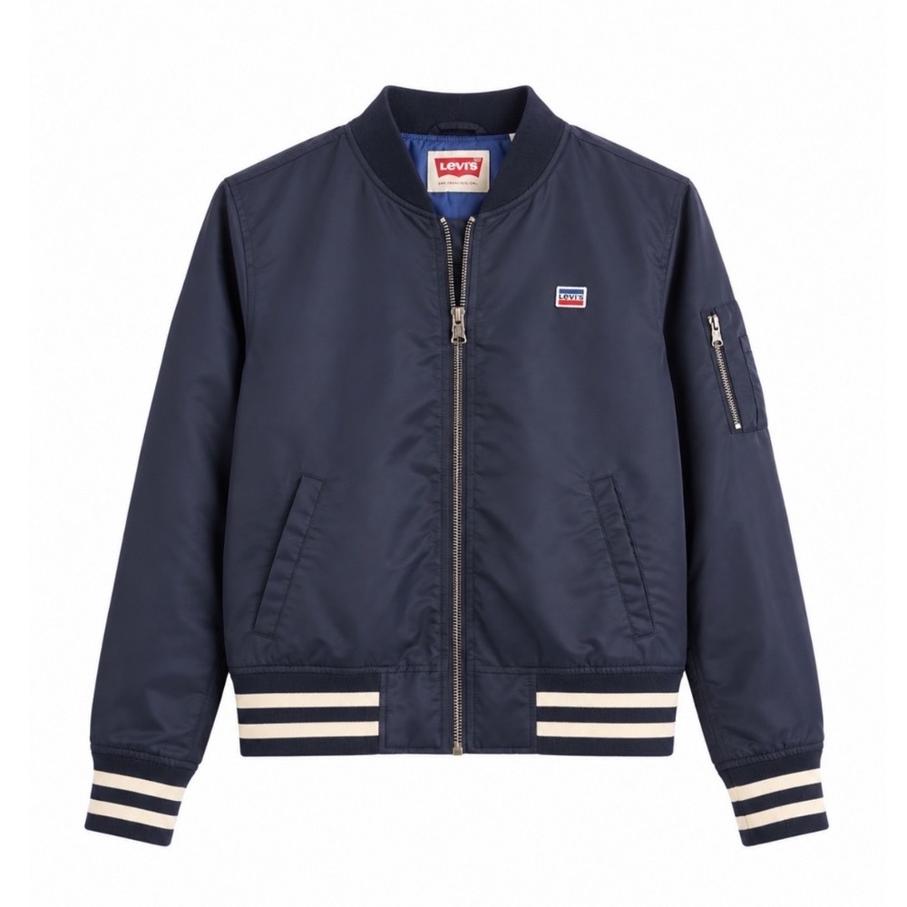 Vintage Levis Bomber Jacket Mens Small Navy Blue  Varsity Striped Trim
